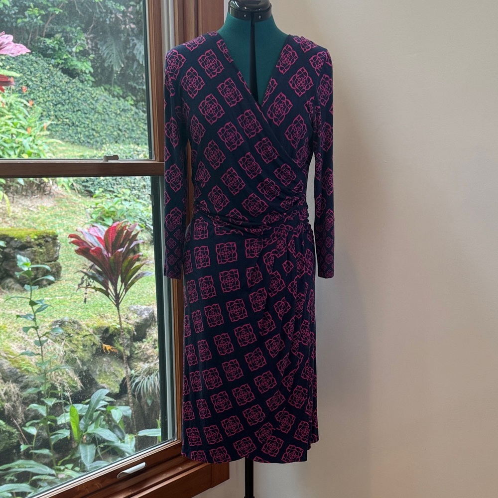 Hatley Long Sleeve Navy and Pink Faux Wrap Dress